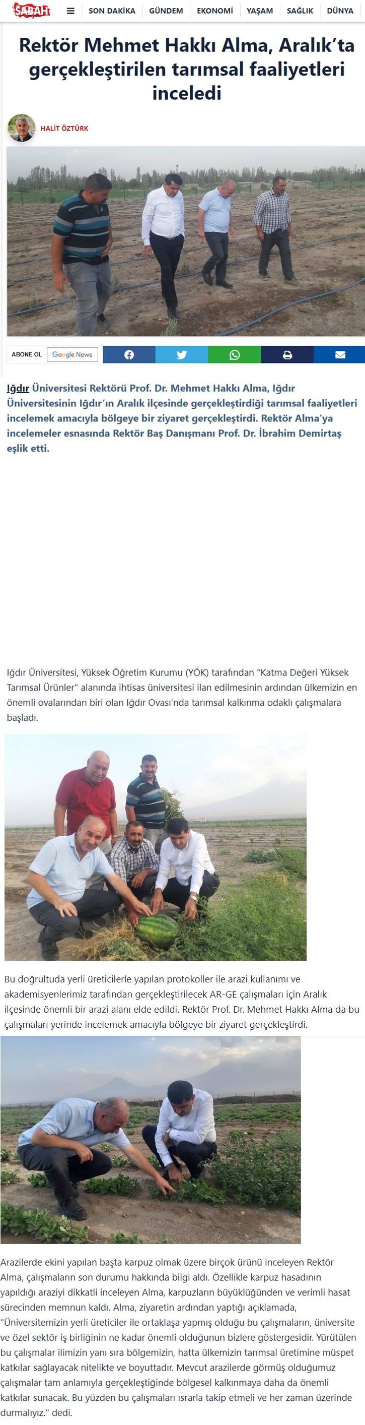 Rektör Mehmet Hakkı Alma, Aralık’ta Gerçekleştirilen Tarımsal Faaliyetleri İnceledi